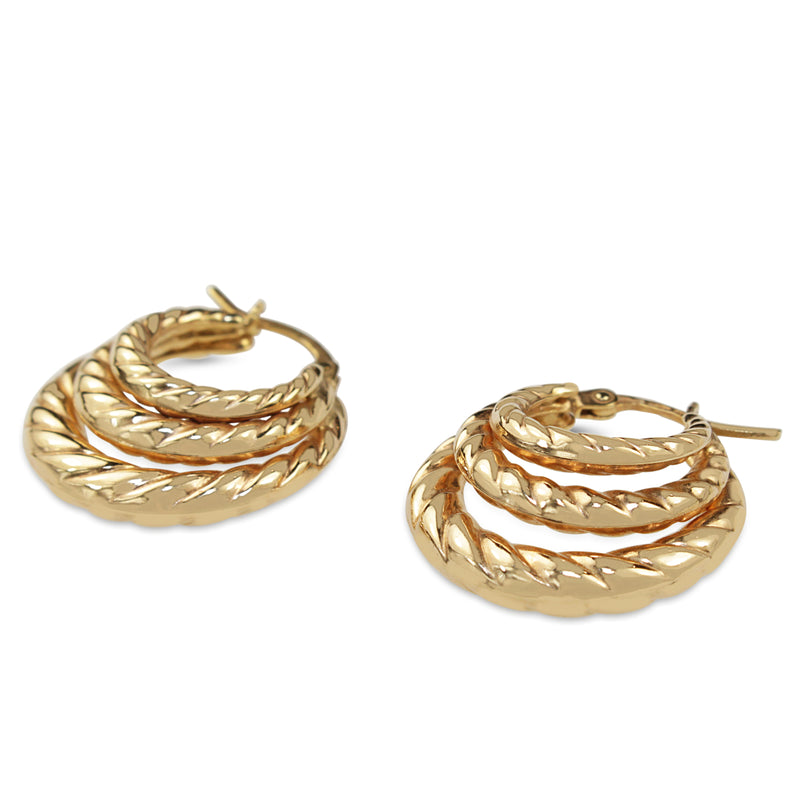 9ct Yellow Gold Triple Twist Hoop Earrings