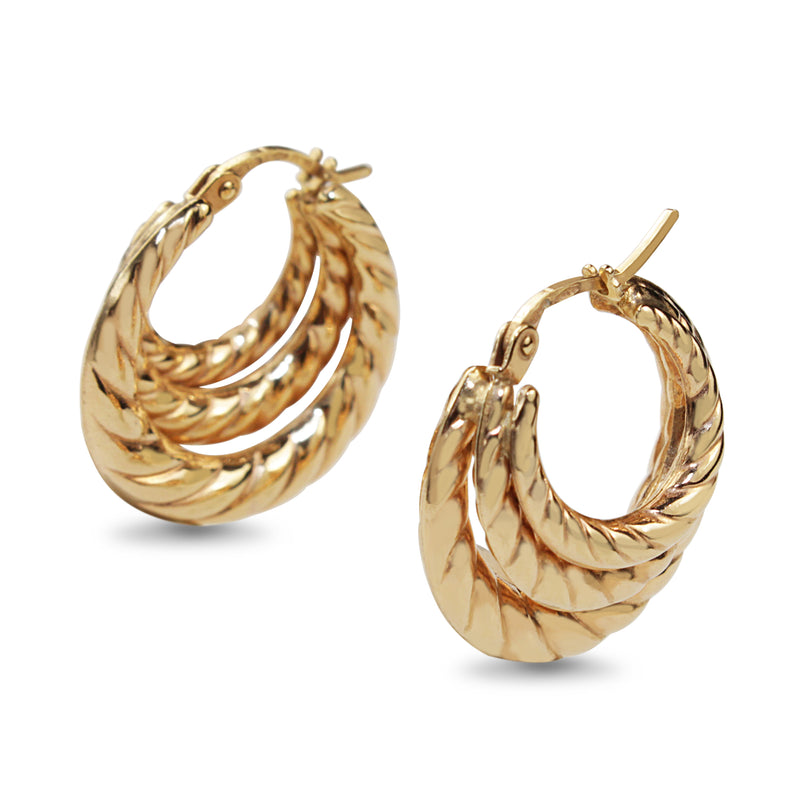 9ct Yellow Gold Triple Twist Hoop Earrings