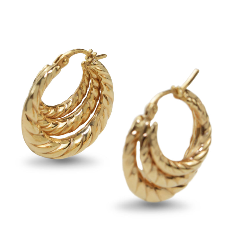 9ct Yellow Gold Triple Twist Hoop Earrings