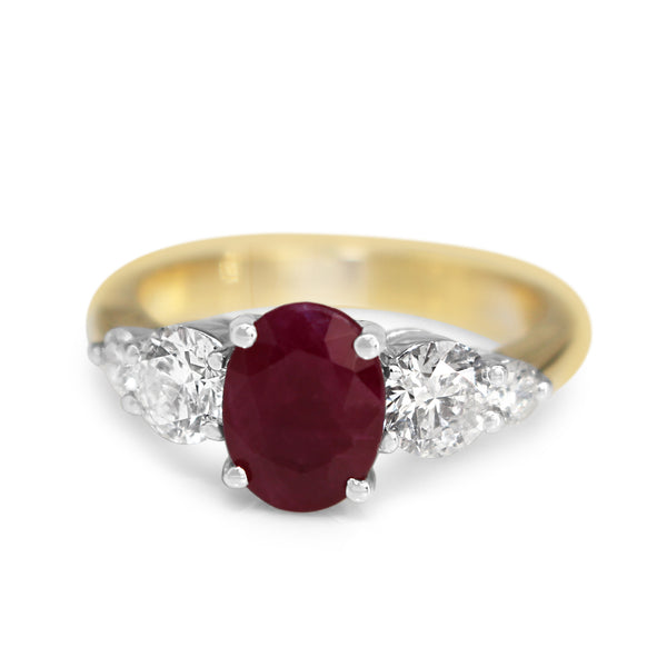 18ct Yellow and White Gold Ruby and Diamond 5 Stone Ring