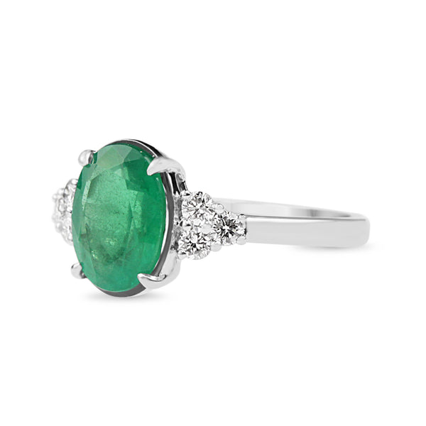 18ct White Gold Emerald and Diamond Ring