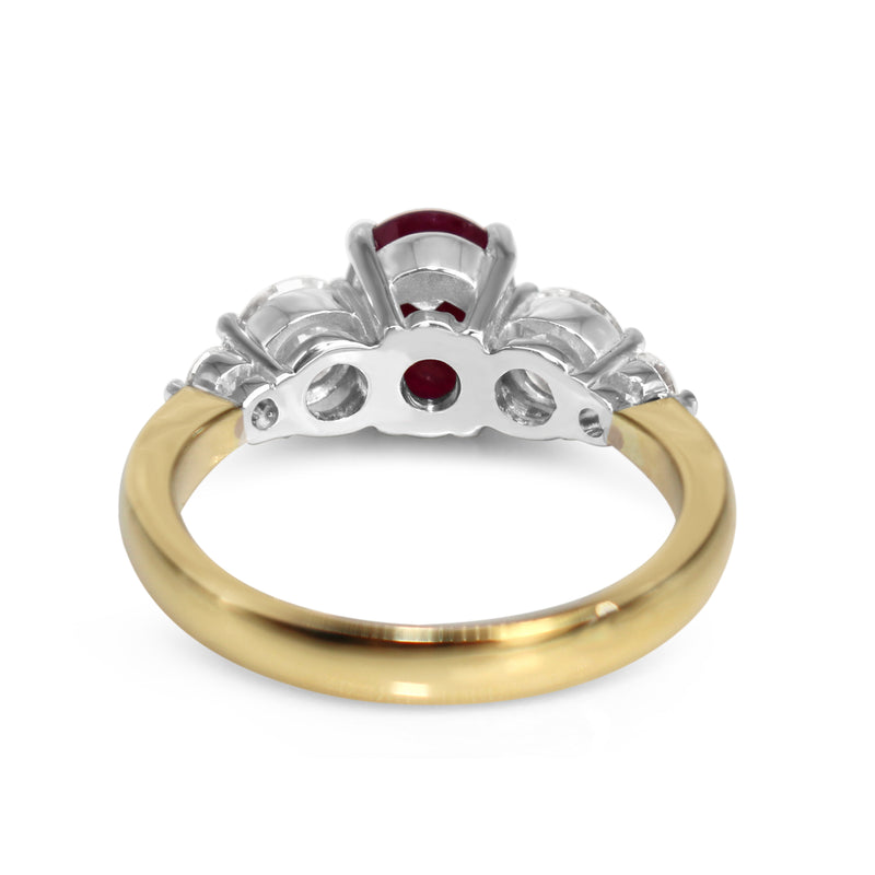 18ct Yellow and White Gold Ruby and Diamond 5 Stone Ring
