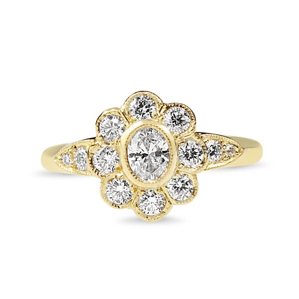 18ct Yellow Gold Antique Style Diamond Daisy Cluster Ring