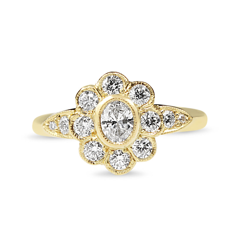 18ct Yellow Gold Antique Style Diamond Daisy Cluster Ring