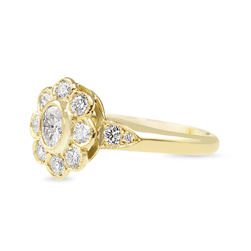 18ct Yellow Gold Antique Style Diamond Daisy Cluster Ring