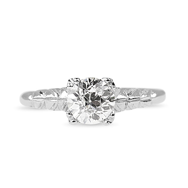 Platinum Deco Old Cut Diamond Solitaire Ring