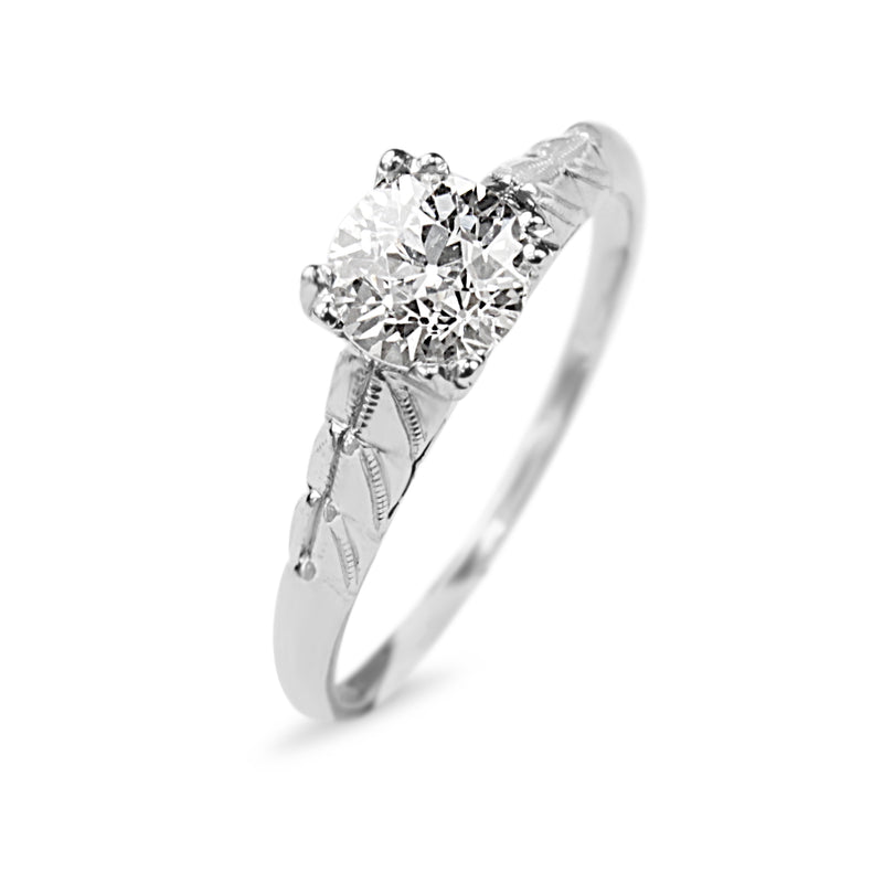 Platinum Deco Old Cut Diamond Solitaire Ring