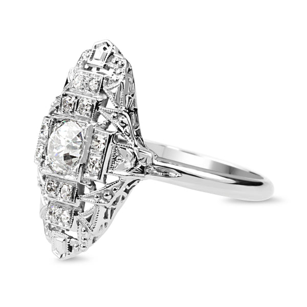 18ct White Gold Art Deco Old and Single Cut Diamond Ring