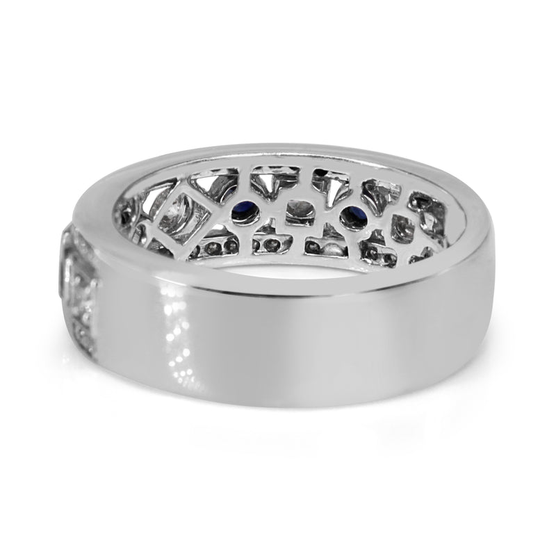 18ct White Gold Sapphire and Diamond Deco Style Band Ring