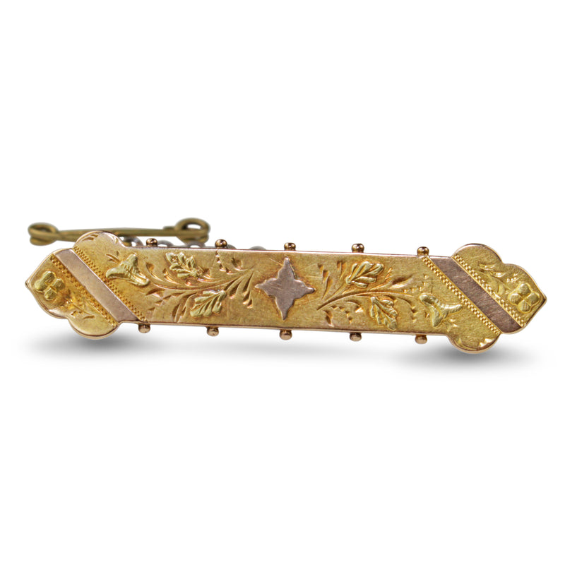 15ct Yellow Gold Antique Engraved Bar Brooch