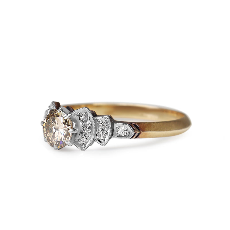 18ct Yellow Gold and Platinum Vintage Diamond Solitaire Ring