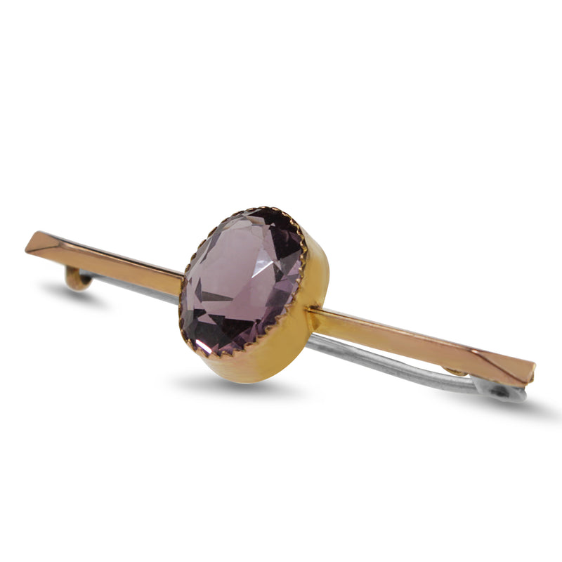 9ct Rose Gold and Silver Amethyst Bar Brooch