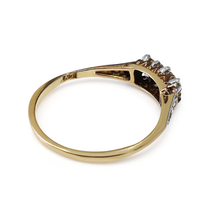 18ct Yellow and White Gold Antique 2 Row Old Cut Diamond Ring