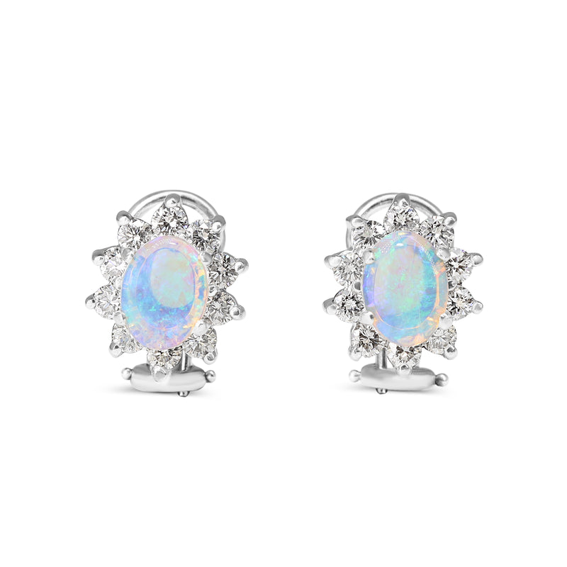 14ct White Gold Opal and Diamond Halo Earrings