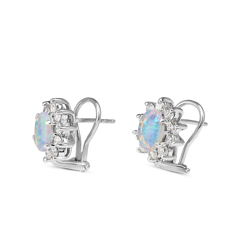 14ct White Gold Opal and Diamond Halo Earrings