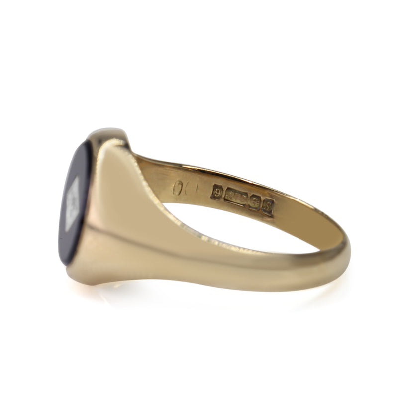 9ct Yellow Gold Onyx and Diamond Vintage Signet Ring