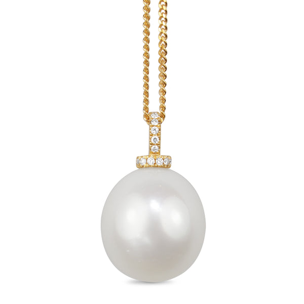 18ct Yellow Gold 15mm South Sea Pearl and Diamond Pendant