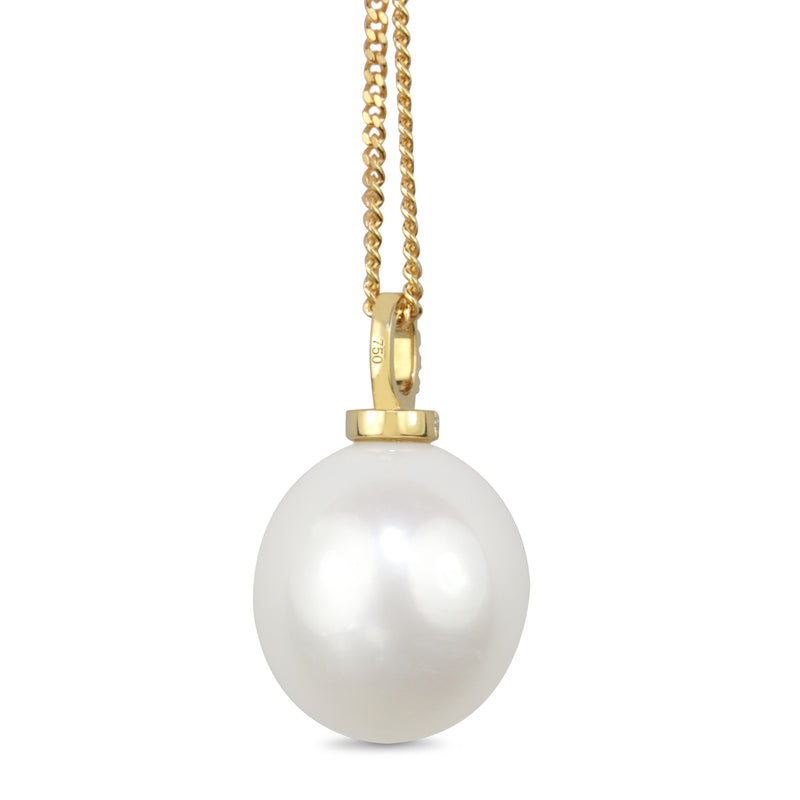 18ct Yellow Gold 15mm South Sea Pearl and Diamond Pendant