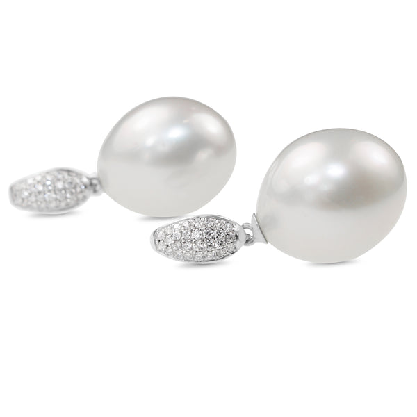 18ct White Gold 14.5mm South Sea Pearl and Diamond Earrings