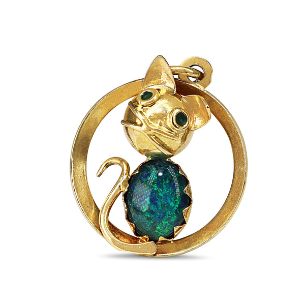 18ct Yellow Gold Cat and Opal Triplet Charm / Pendant