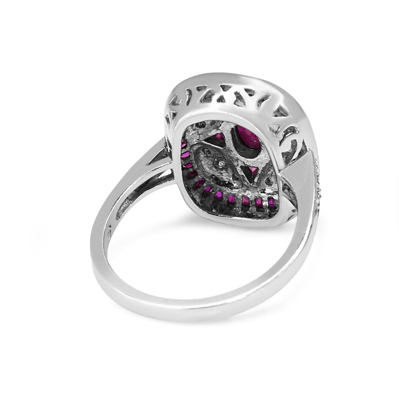 9ct White Gold Ruby and Diamond Art Deco Style Ring