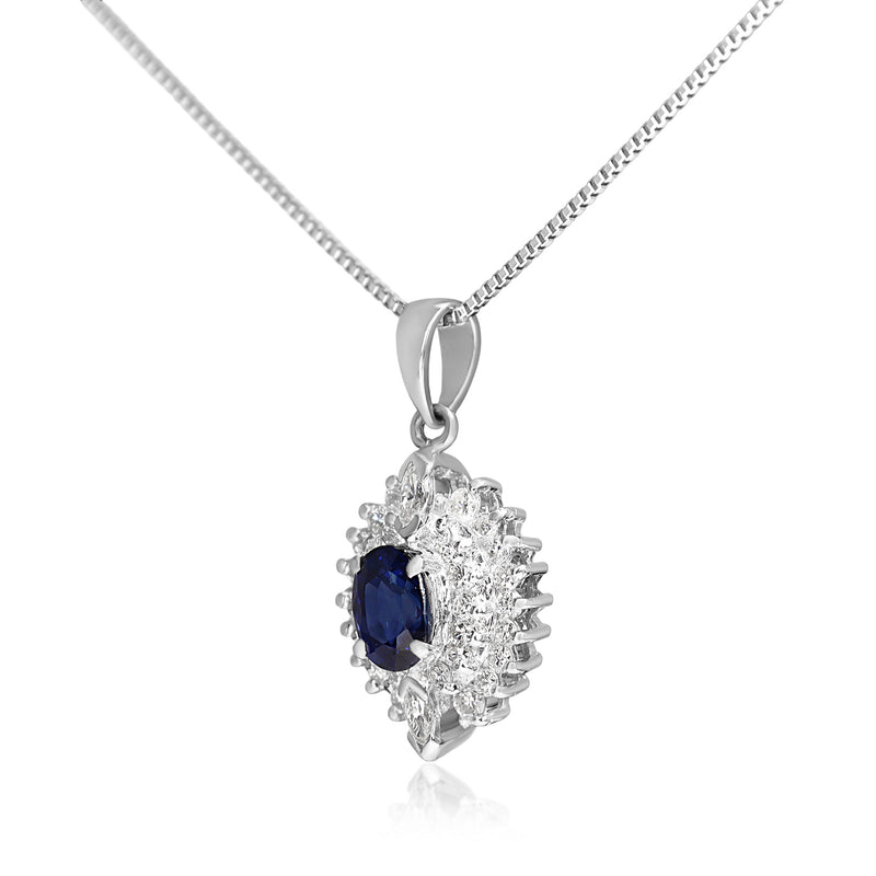 Platinum Marquise Sapphire and Diamond Double Halo Necklace