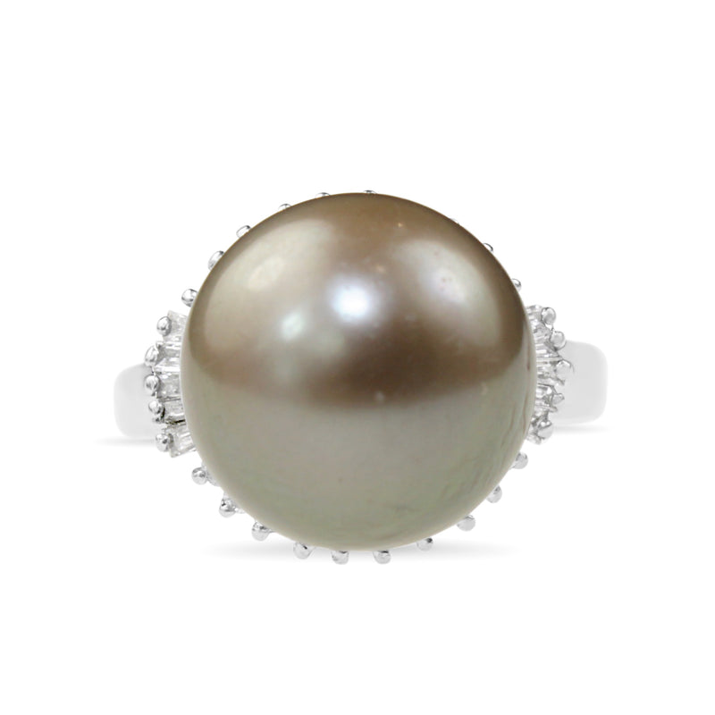 Platinum 14mm Tahitian Pearl and Diamond Ring