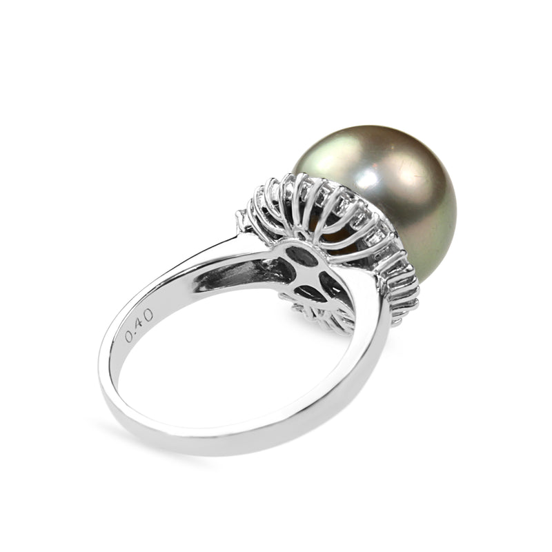 Platinum 14mm Tahitian Pearl and Diamond Ring