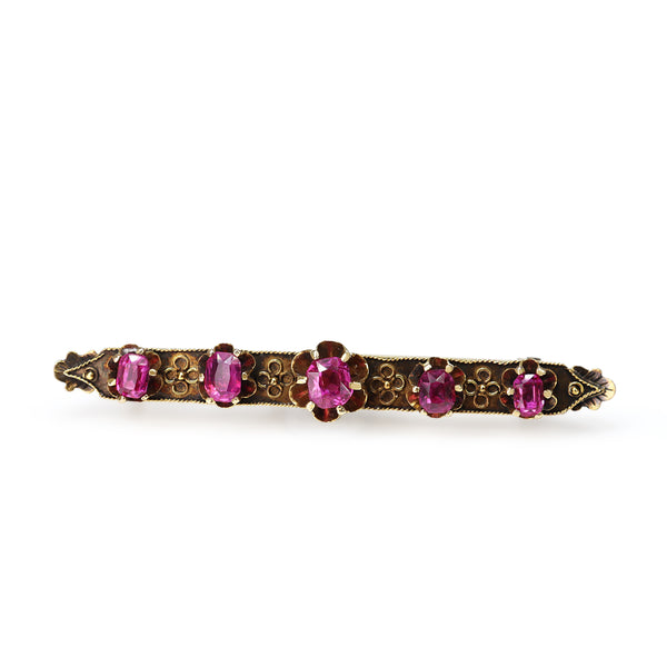 15ct Yellow Gold Antique Ruby Bar Brooch