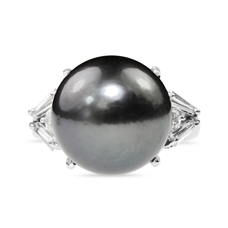 Platinum 13mm Tahitian Pearl and Diamond Cocktail Ring