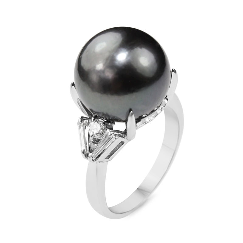 Platinum 13mm Tahitian Pearl and Diamond Cocktail Ring