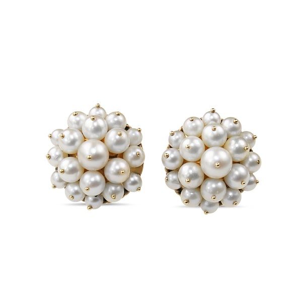 14ct Yellow Gold Vintage Cultured Pearl Stud Earrings