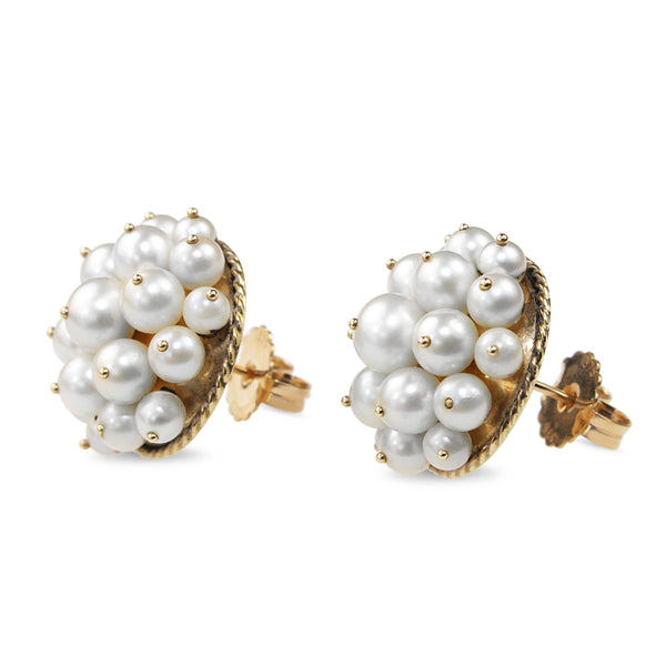 14ct Yellow Gold Vintage Cultured Pearl Stud Earrings