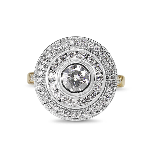 18ct Yellow and White Gold Diamond Double Halo Ring