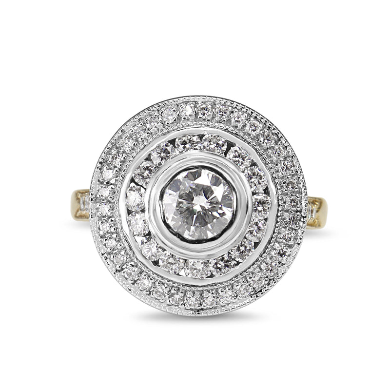 18ct Yellow and White Gold Diamond Double Halo Ring