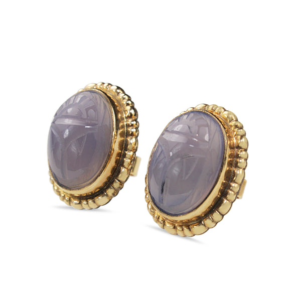 14ct Yellow Gold Scarab Quartz Stud Earrings