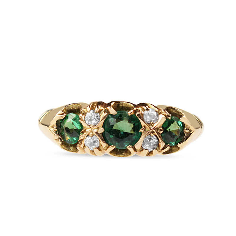 15ct Rose Gold Antique Gilson Emerald and Old Cut Diamond Ring