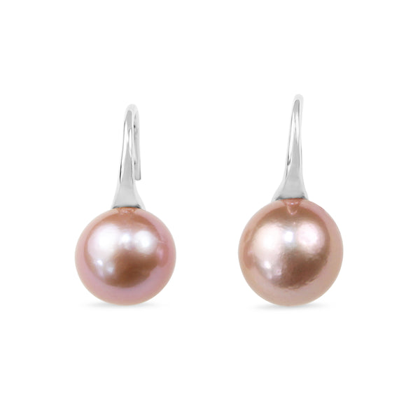 9ct White Gold Rose Coloured 12mm Fresh Water Pearl Earrings on French Hook