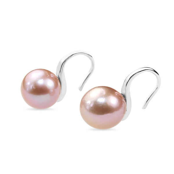 9ct White Gold Rose Coloured 12mm Fresh Water Pearl Earrings on French Hook