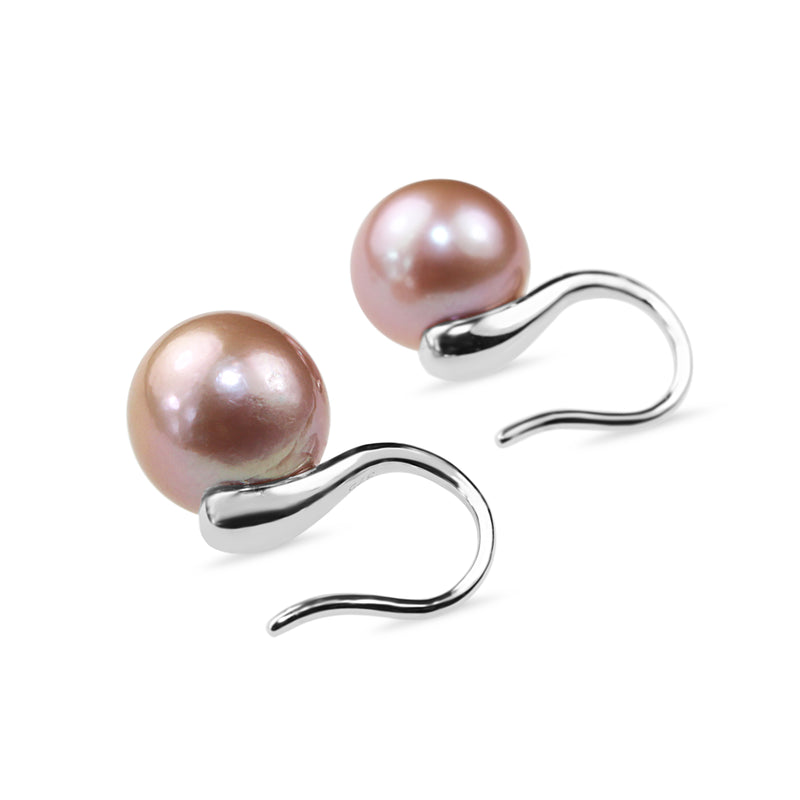 9ct White Gold Rose Coloured 12mm Fresh Water Pearl Earrings on French Hook