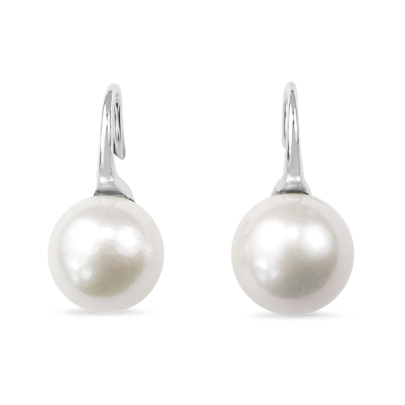 9ct White Gold 13mm Fresh Water Pearl Earrings on French Hook