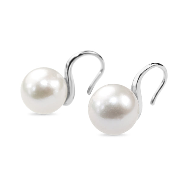 9ct White Gold 13mm Fresh Water Pearl Earrings on French Hook