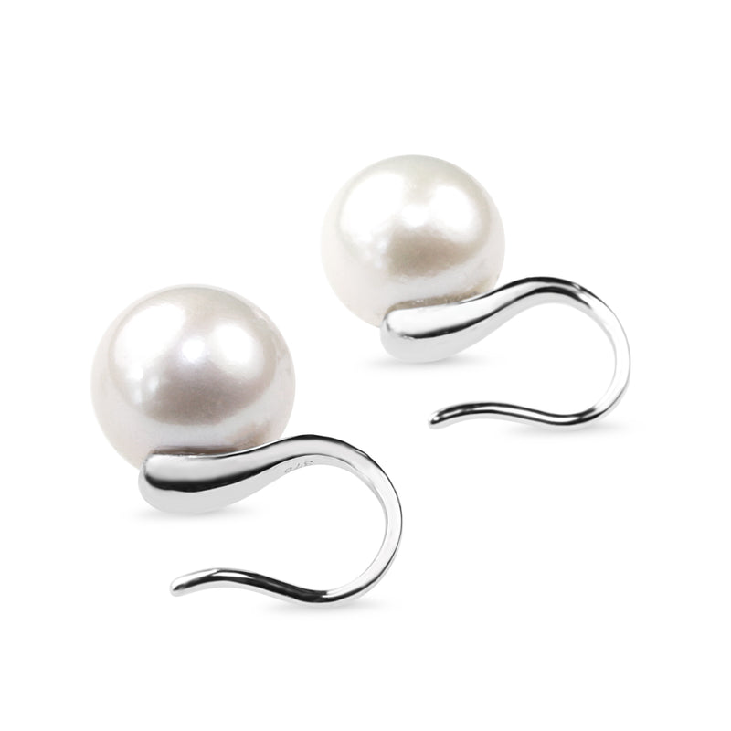 9ct White Gold 13mm Fresh Water Pearl Earrings on French Hook
