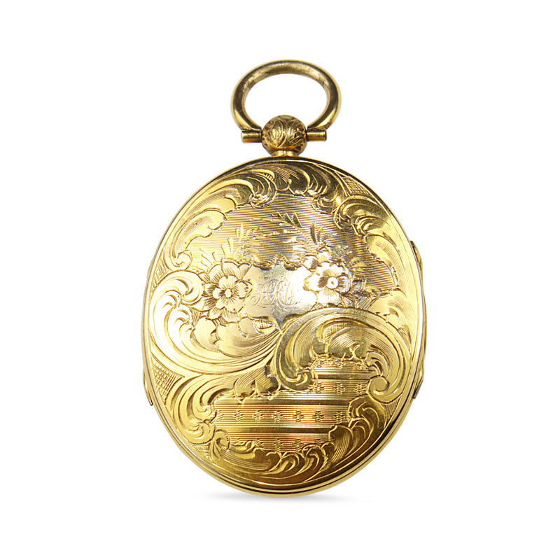 9ct Front and Back Yellow Gold Antique Engraved Double Sided Locket - Dated 1854