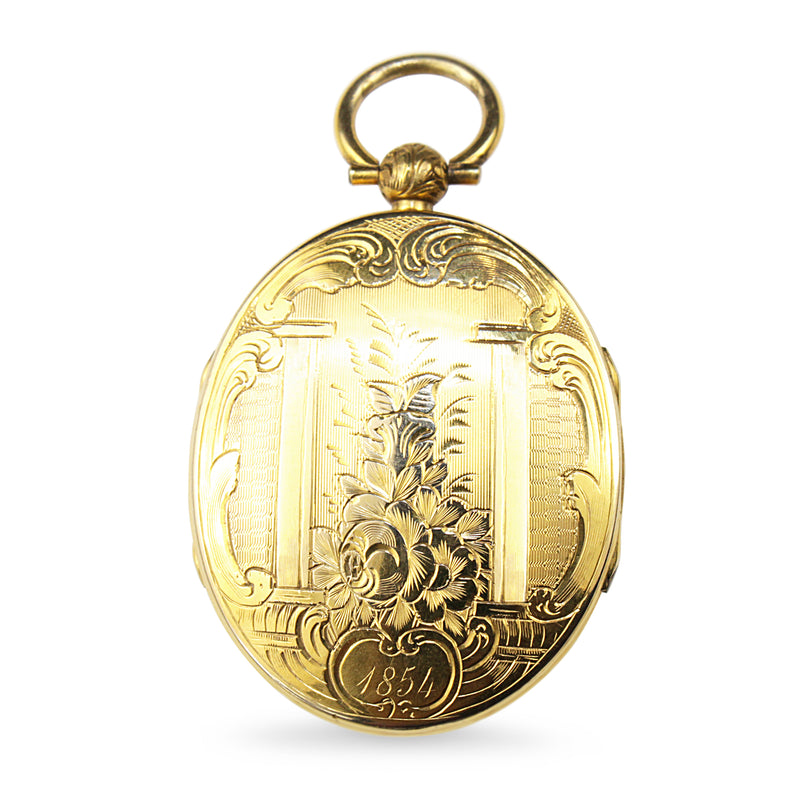 9ct Front and Back Yellow Gold Antique Engraved Double Sided Locket - Dated 1854