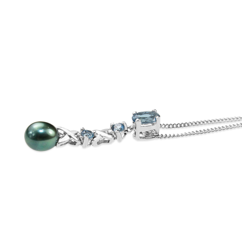 10ct White Gold Topaz and Fresh Water Pearl Necklace