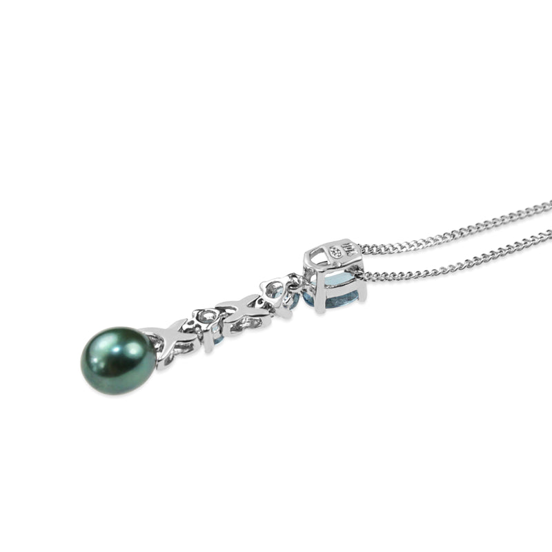10ct White Gold Topaz and Fresh Water Pearl Necklace