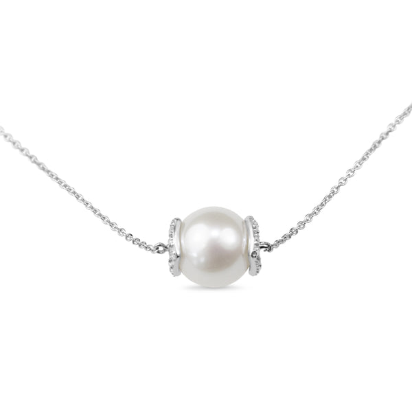 9ct White Gold Diamond and Fresh Water Pearl Necklace
