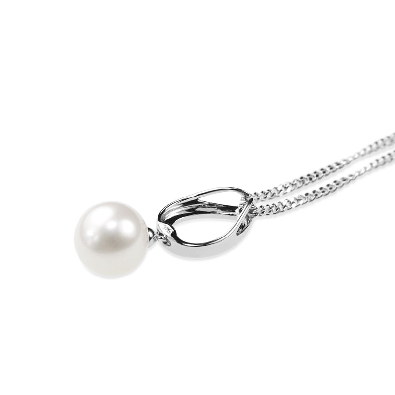 9ct White Gold Tear Drop Diamond and Fresh Water Pearl Necklace