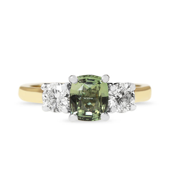 18ct Yellow and White Gold Natural Alexandrite and Diamond 3 Stone Ring